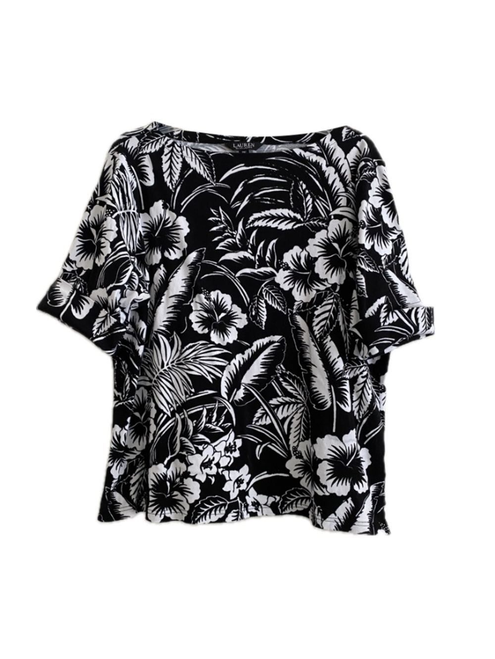 Lauren Ralph Lauren Tropical Hibiscus Cotton Boatneck Tee Size: 2X